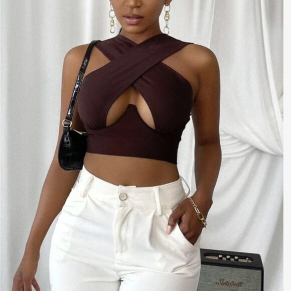 Cross wrap cropped multi color wrap tank top XL - Picture 4 of 4